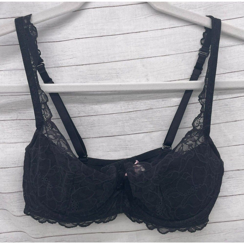 Victoria's Secret Womens Size 34C  Black Lace Sheer Lined Demi Bra Underwire